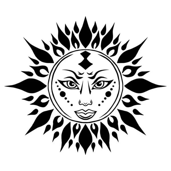 Ilustración Con Hermoso Símbolo Del Sol Dibujado Mano Elemento Invitación — Vector de stock