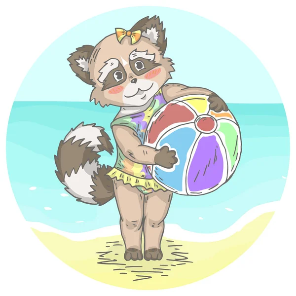 Illustration Cute Little Raccoon Beach Can Used Baby Shirt Print — 스톡 벡터