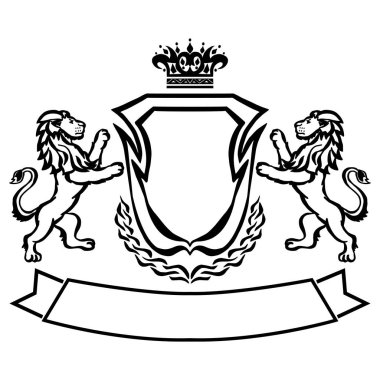 Aslanlı armalı resim. Dövme tasarım elementi. Heraldry ve logo konsepti sanatı.