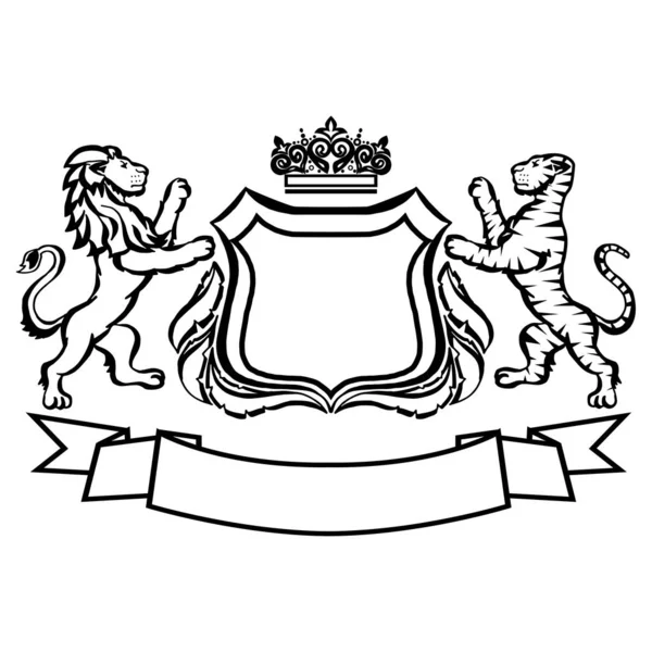 Aslan Kaplanlı Armalı Resim Dövme Tasarımı Elementi Heraldry Logo Konsepti — Stok Vektör