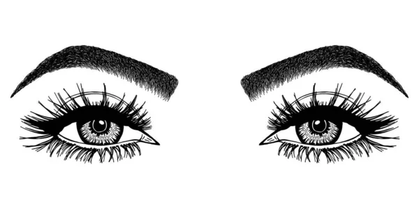 Ilustración Con Ojos Pestañas Cejas Mujer Maquillaje Look Diseño Tatuaje — Vector de stock