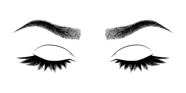 Иллюстрация с женскими глазами, бровями и ресницами. Макияж. Татуировка дизайн. Логотип для бровного бара или салона ресниц
.