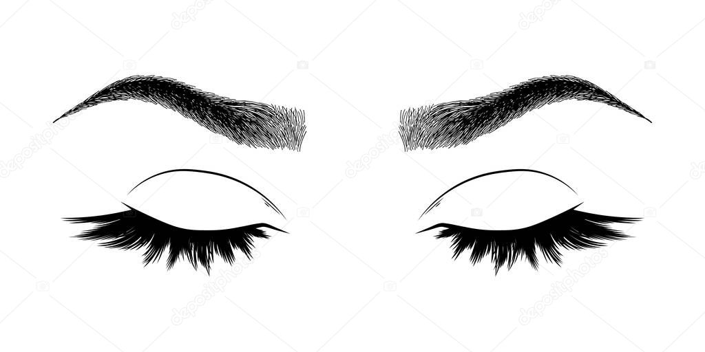 Illustration with woman's eyes, eyebrows and eyelashes. Makeup Look. Tattoo design. Logo for brow bar or lash salon.