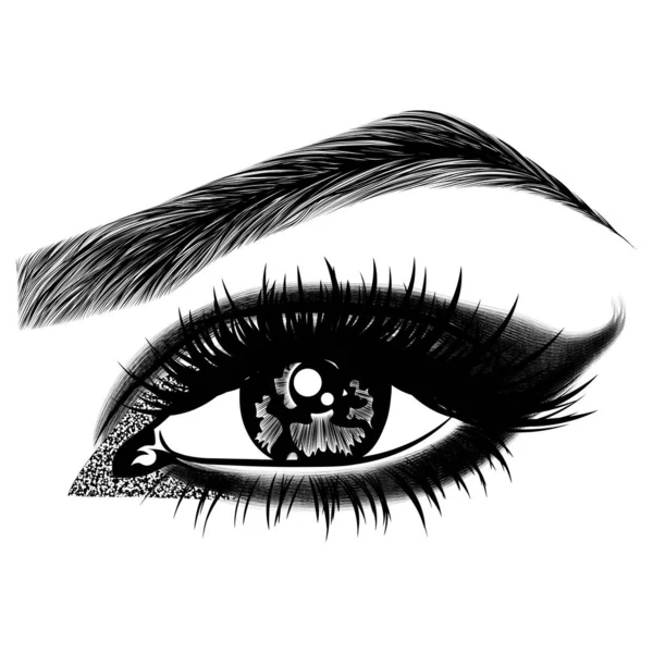 Illustration Mit Frauenauge Wimpern Und Augenbrauen Make Look Tätowierung Logo — Stockvektor