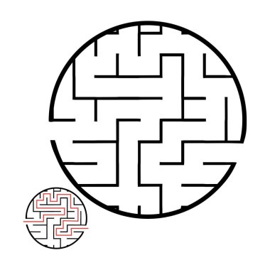 Labirentle illüstrasyon, çocuklar için labirent bilmecesi. Giriş ve çıkışı olan bebek bulmacası. Çocuklar bilmece oyunu.