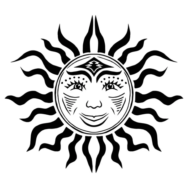 Иллюстрация Красивым Ручным Изображением Солнечного Символа Элемент Приглашения Татуировка Дизайн — стоковый вектор