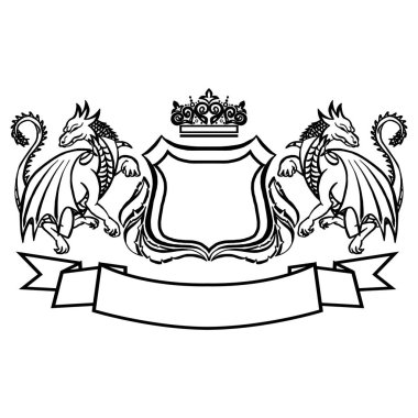 Ejderhalı armalı resim. Dövme tasarım elementi. Heraldry ve logo konsepti sanatı.