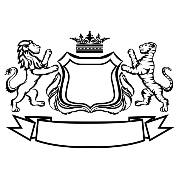 Ilustrace Erbem Lvem Tygrem Designový Prvek Tetování Heraldika Logo Koncept — Stockový vektor