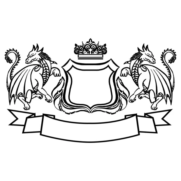Ilustracja Herbem Smokami Element Projektu Tatuażu Sztuka Heraldyki Logo — Wektor stockowy