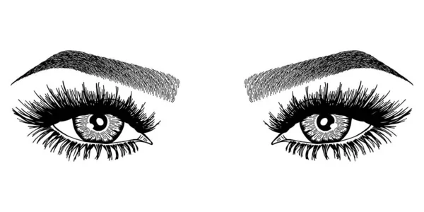 Illustration Med Kvinnans Ögon Ögonfransar Och Ögonbryn Smink Titta Tatueringsdesign — Stock vektor