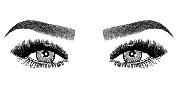 Ilustración Con Ojos Pestañas Cejas Mujer Maquillaje Look Diseño Tatuaje — Vector de stock