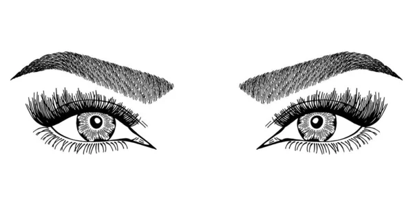 Illustration Mit Frauenaugen Wimpern Und Augenbrauen Make Look Tätowierung Logo — Stockvektor