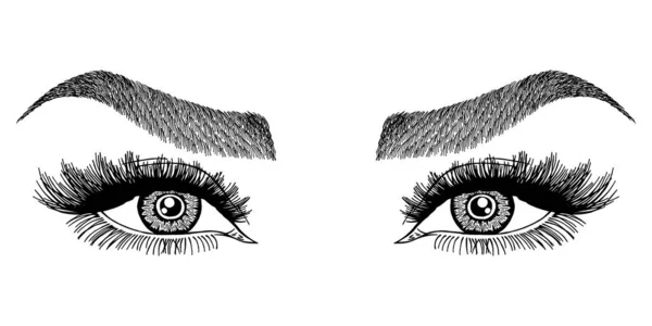Illustration Woman Eyes Eyelashes Eyebrows Realistic Sexy Makeup Look Tattoo — Stock Vector