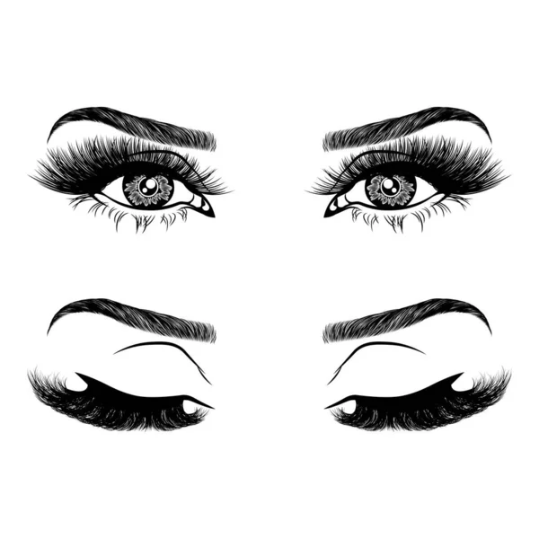 Illustration Woman Eyes Eyelashes Eyebrows Realistic Sexy Makeup Look Tattoo — Stock Vector