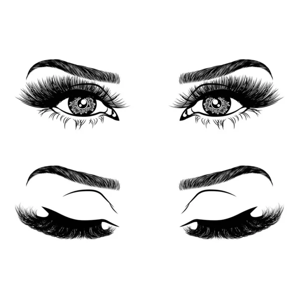 Иллюстрация Женскими Глазами Ресницами Бровями Реалистичный Сексуальный Макияж Татуировка Дизайн Стоковая Иллюстрация
