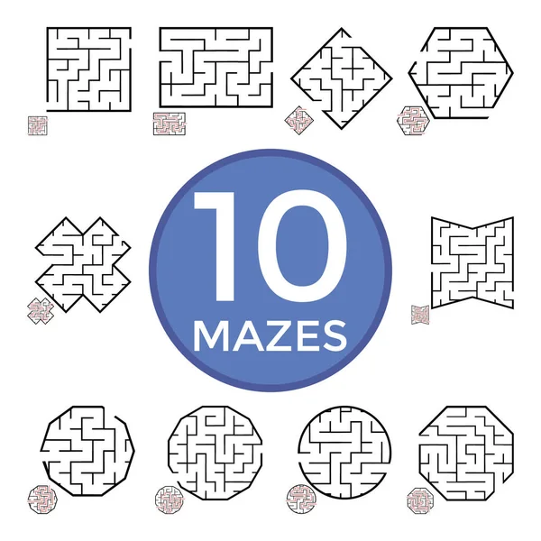 Set Labyrinths Mazes Conundrums Kids Baby Puzzles Entry Exit Children — Stock Vector