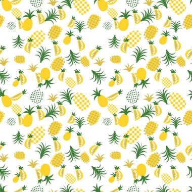 Ananas meyveleri ve yeşil yapraklı kusursuz desenler.