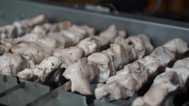 Güzel kokulu kebap ızgara döner üzerinde şiş üzerinde kavrulmuş