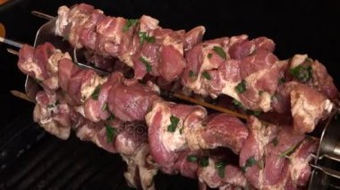 Güzel kokulu şiş kebap Şaşlık şiş gaz ızgara üzerinde kavrulmuş