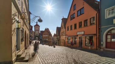 Rothenburg ob der Tauber, Germany - February 22, 2020: Street view of Rothenburg ob der Tauber, a well-preserved medieval old town in Middle Franconia in Bavaria on popular Romantic Road, time lapse