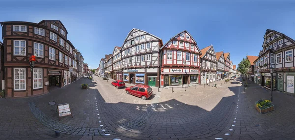 Celle, Germany - June 01, 2009: 360 degree panoramic view of historical half-timbered houses in the old city of Celle, Germany — 图库照片