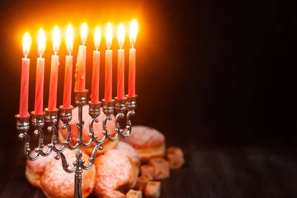 Symbols of jewish holiday hanukkah background — Stock Photo, Image