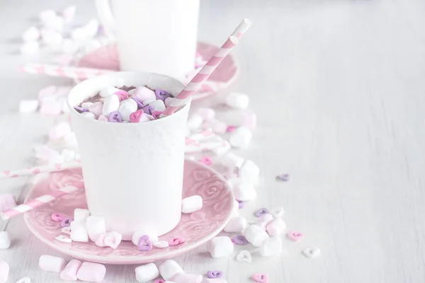 Hot chocolate with marshmallow background — Stock Photo, Image