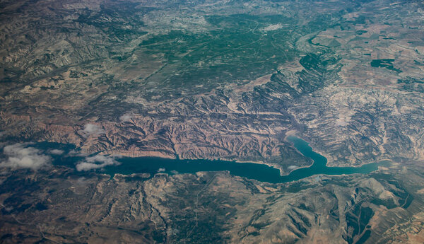 Aerial view of the Occhito lake in Italy