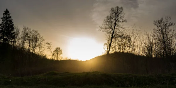 Herfst Zonsondergang Boven Het Bos Achtergrond — Stockfoto