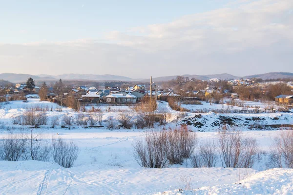 Coucher Soleil Hiver Sur Champ Maïs Avec Des Vapeurs Coupées — Photo