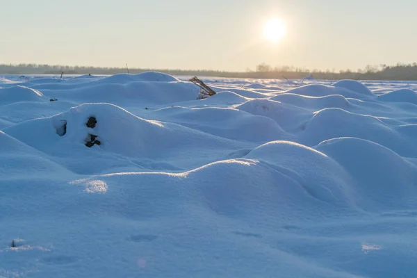 Pôr Sol Inverno Sobre Campo Milho Com Corte Vapores — Fotografia de Stock