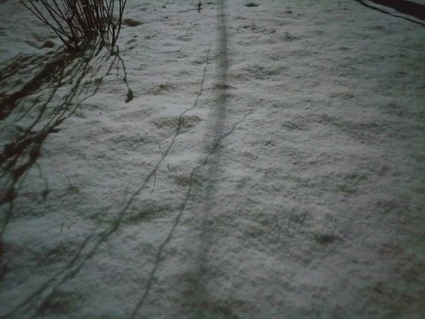 Chão Coberto Neve Noite Temporada Inverno — Fotografia de Stock