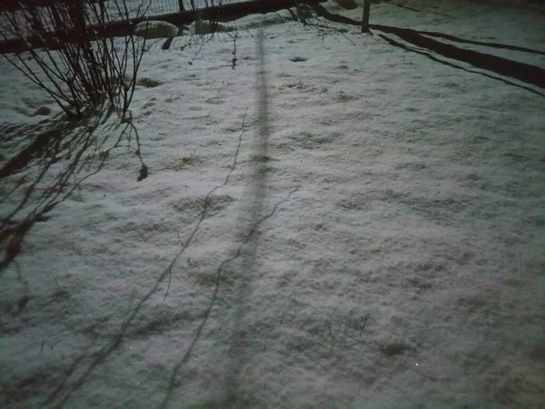 Chão Coberto Neve Noite Temporada Inverno — Fotografia de Stock