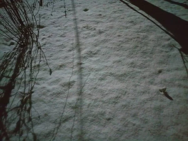 Chão Coberto Neve Noite Temporada Inverno — Fotografia de Stock