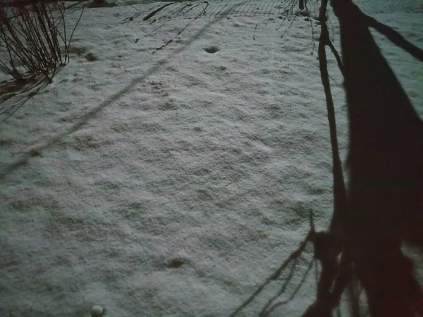 Chão Coberto Neve Noite Temporada Inverno — Fotografia de Stock