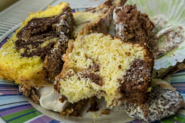 closeup shot of delicious cake pieces