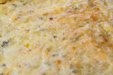 closeup shot of potato moussaka with ground meat