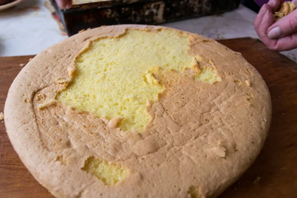 Close Delicioso Bolo Esponja Cozido Forno Caseiro — Fotografia de Stock