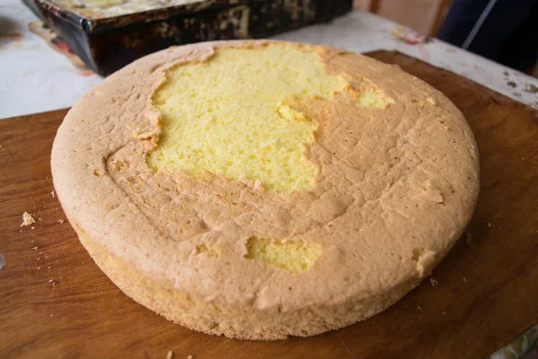 Gros Plan Délicieux Gâteau Éponge Fraîche Maison — Photo