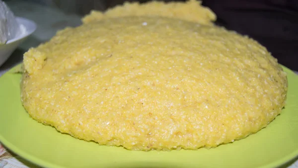 Close Delicious Homemade Corn Porriage — 스톡 사진