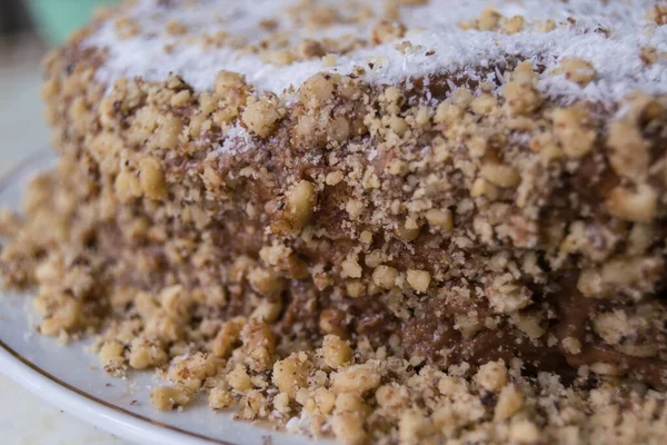 Homemade Sweet Cake Crushed Nuts Close View — Stock Photo, Image