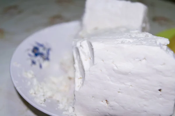 Piece Homemade Cottage Cheese Table — Stock Photo, Image