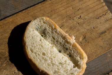 Bir parça ekmeğin kısmen küflü görüntüsünü kapat