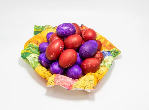 Colored Easter Eggs Plate White Background — Stock Photo, Image