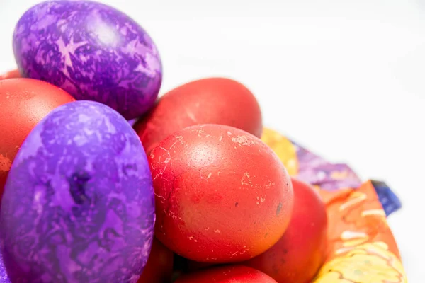 Colored Easter Eggs Plate White Background — Stock Photo, Image