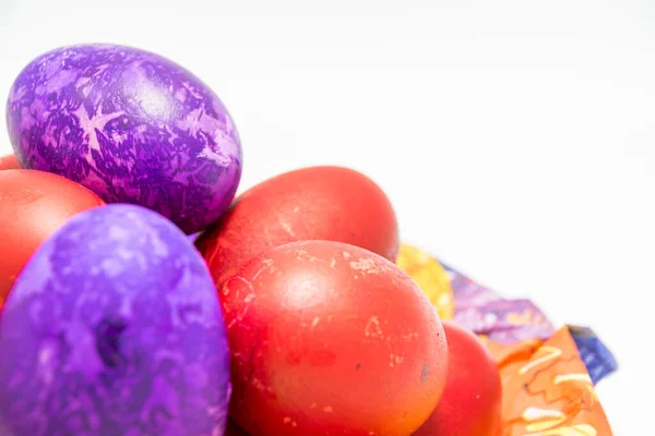 Colored Easter Eggs Plate White Background — Stock Photo, Image