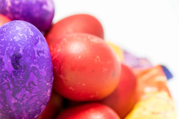 Colored Easter Eggs Plate White Background — Stock Photo, Image