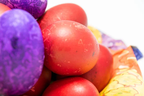 Colored Easter Eggs Plate White Background — Stock Photo, Image