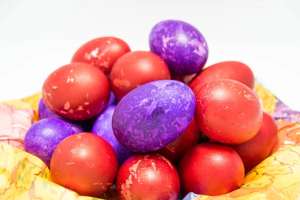 Colored Easter Eggs Plate White Background — Stock Photo, Image