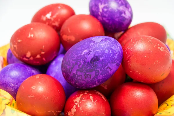 Colored Easter Eggs Plate White Background — Stock Photo, Image